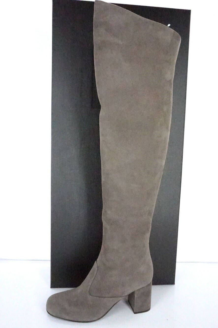 Saint Laurent Grey Suede Babies Over the Knee Boots Size 35 OTK NIB